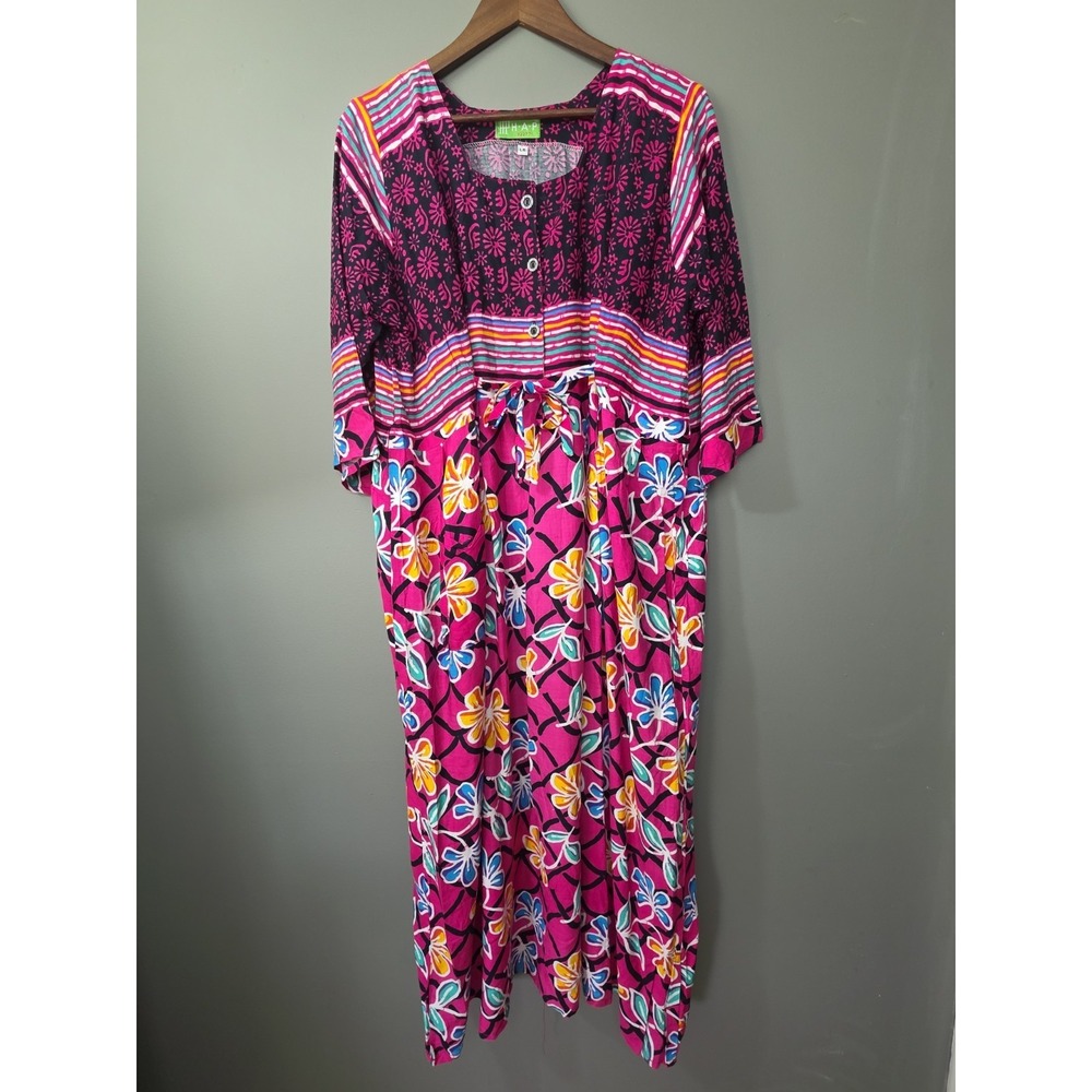Batik Bali Dress Women Red Yellow Blue Half Sleeve Floral Light Maxi Buttons